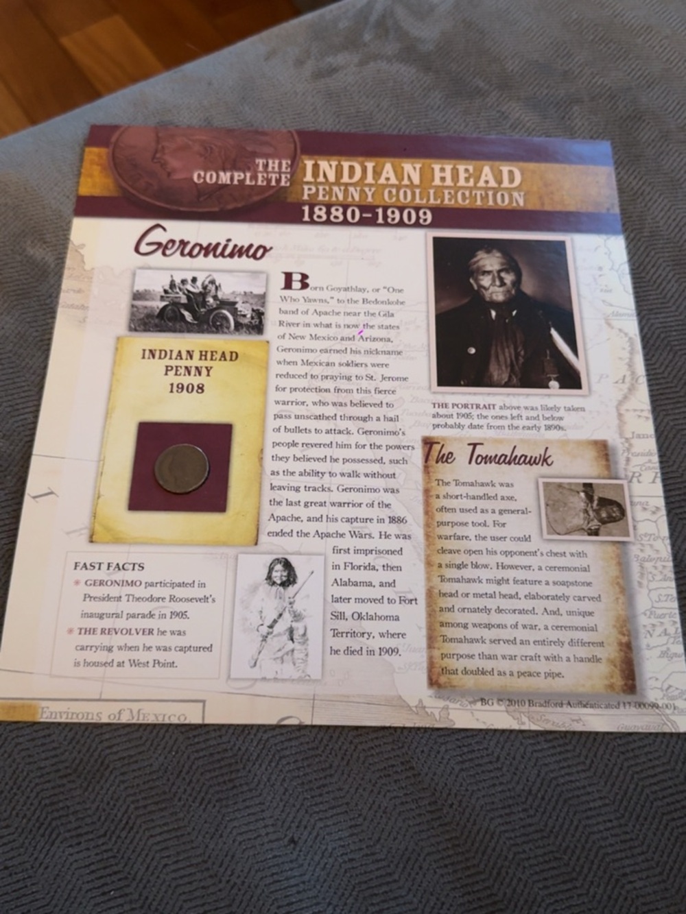 Geronimo Indian Head Penny Collection 1880-1909 Decorative Display - Brown